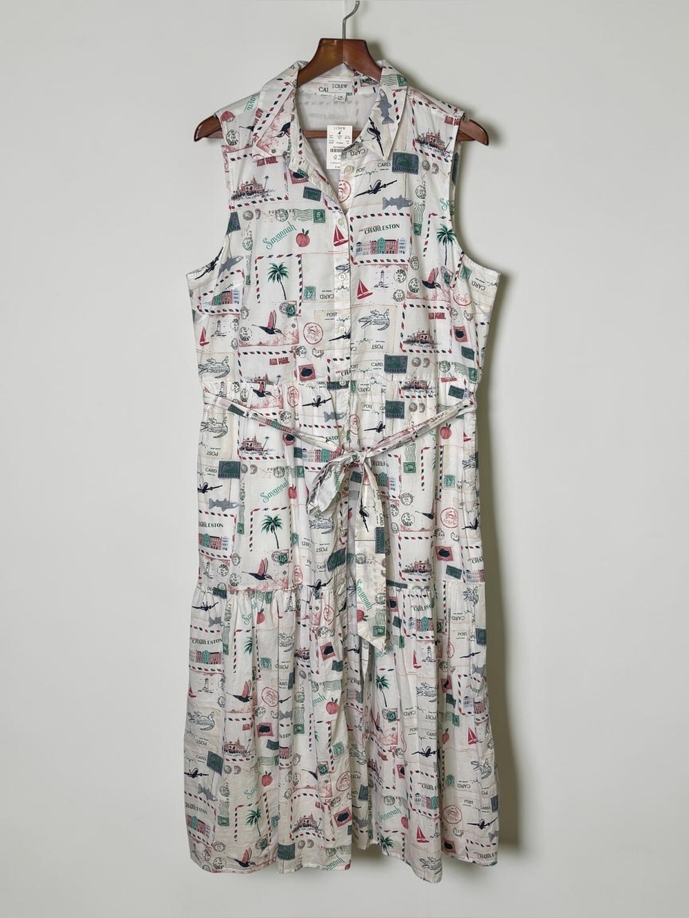NWT J. Crew Factory Postcard Print Midi Shirtdress 16 Cotton Lined Pockets